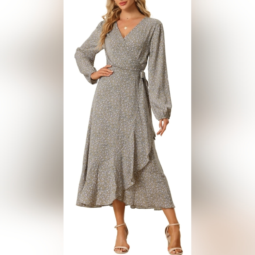 XL Allegra K Long Sleeve Floral Wrap Dress - NWT